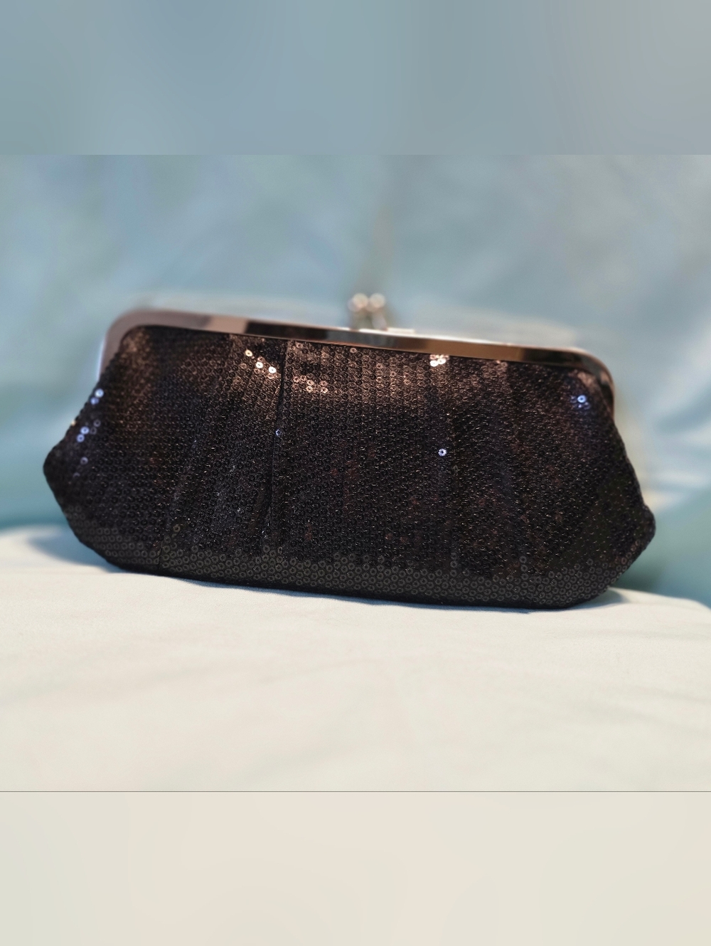 ALDO Black Sequin Clutch with Silver Chain - Picture 3 of 5